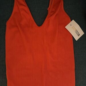 Missguided + Vibrant Orange Ribbed Tank Top